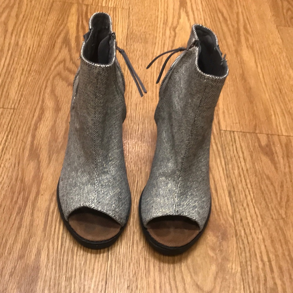 Toms Silver Metallic Peep-Toe Ankle Booties